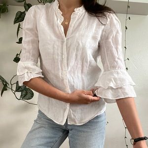 Reformation white linen ruffle blouse
